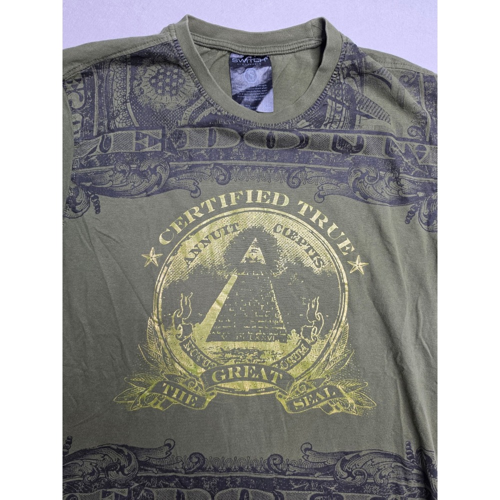 Switch Remarkable T-Shirt Mens XL Olive Green Graphic Certified True Dollar Bill - Picture 3 of 6